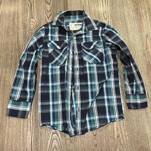 Urban Pipeline Boys Plaid Checked Button-Up Long Sleeve Shirt Blue Black Small